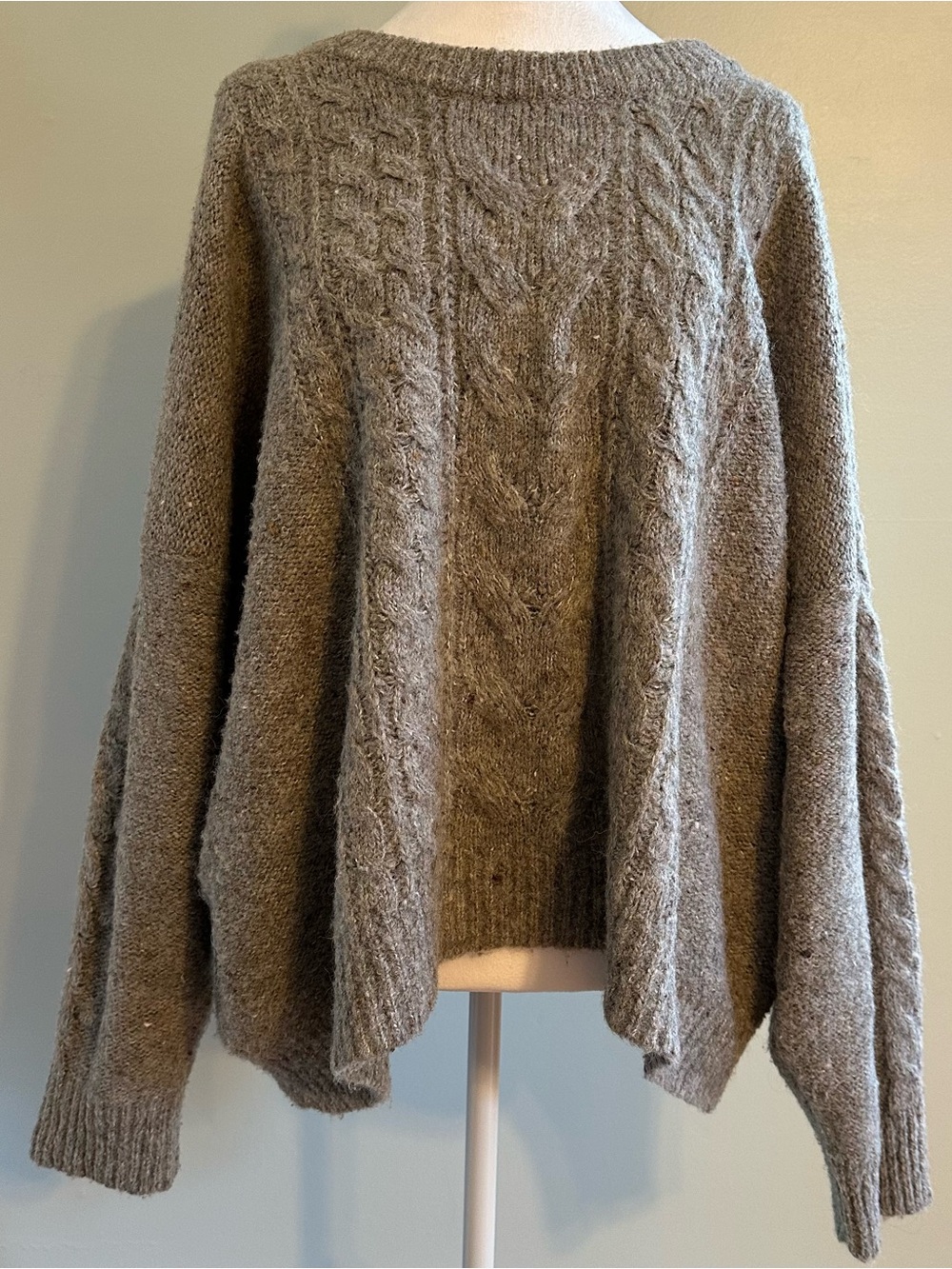 Old Navy Taupe Cable-Knit Scoop Neck Sweater